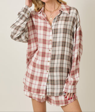 PLAID SLEEVE SHORT SET