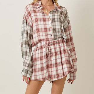 PLAID SLEEVE SHORT SET