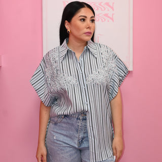 SEQUIN STRIPE BLOUSE