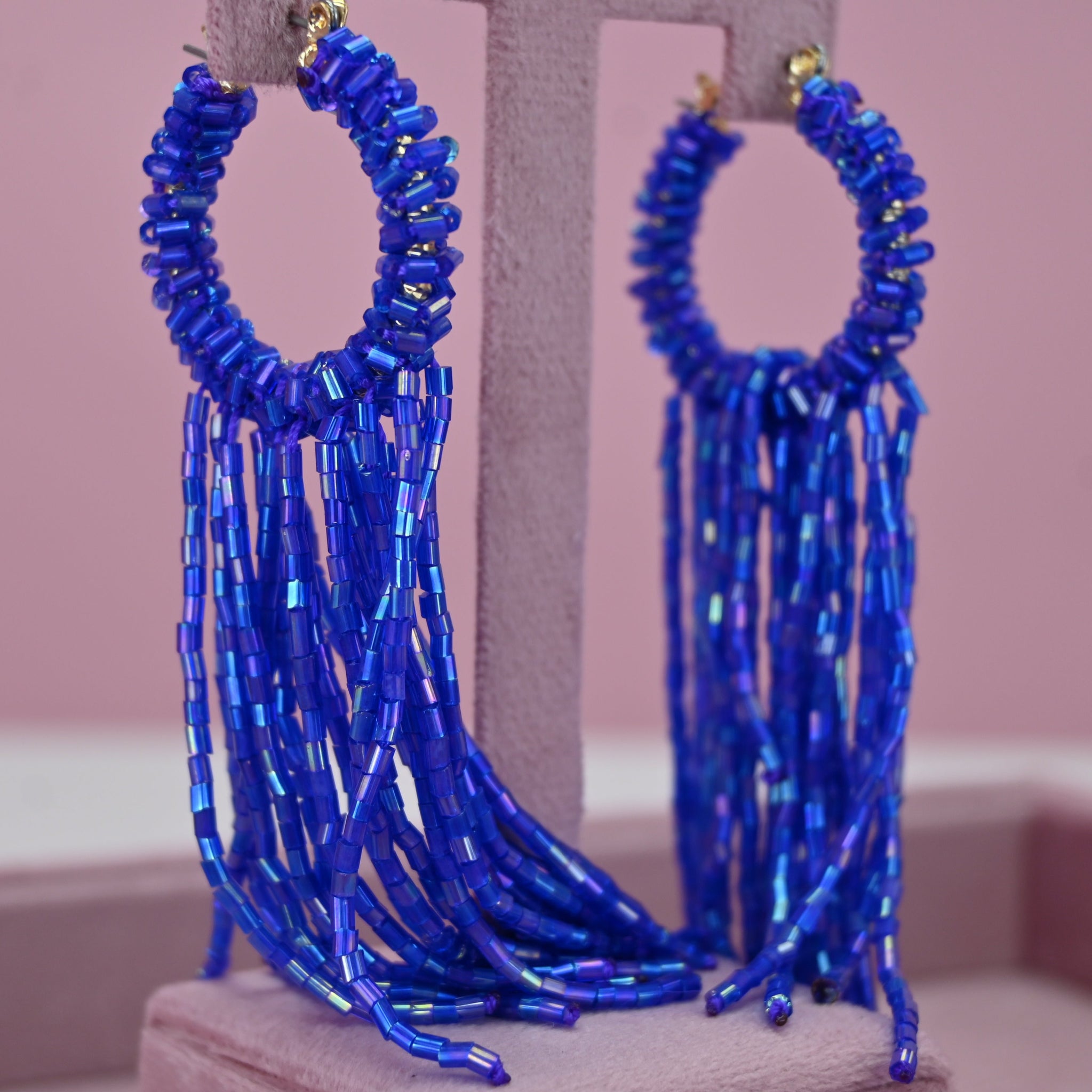 BEADED DANGLE HOOPS