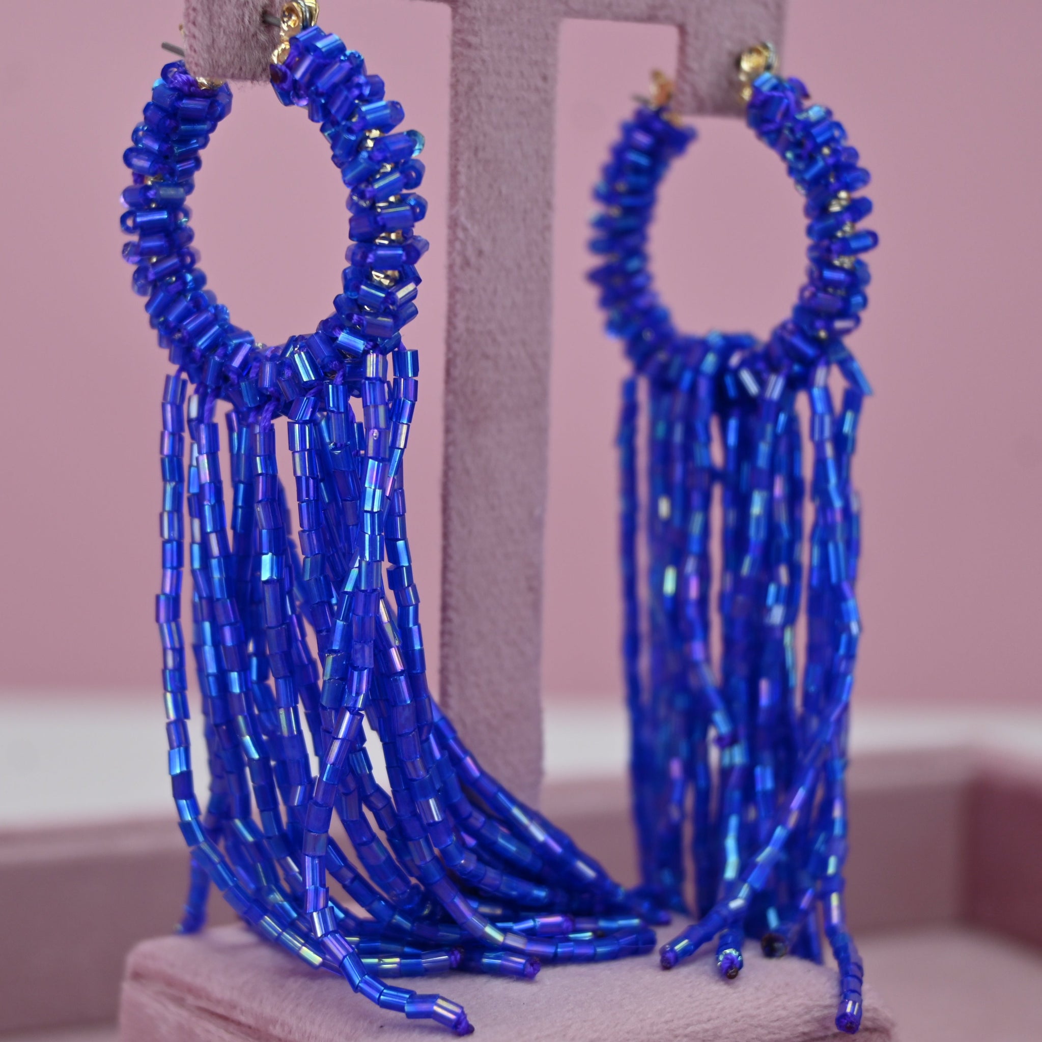 BEADED DANGLE HOOPS