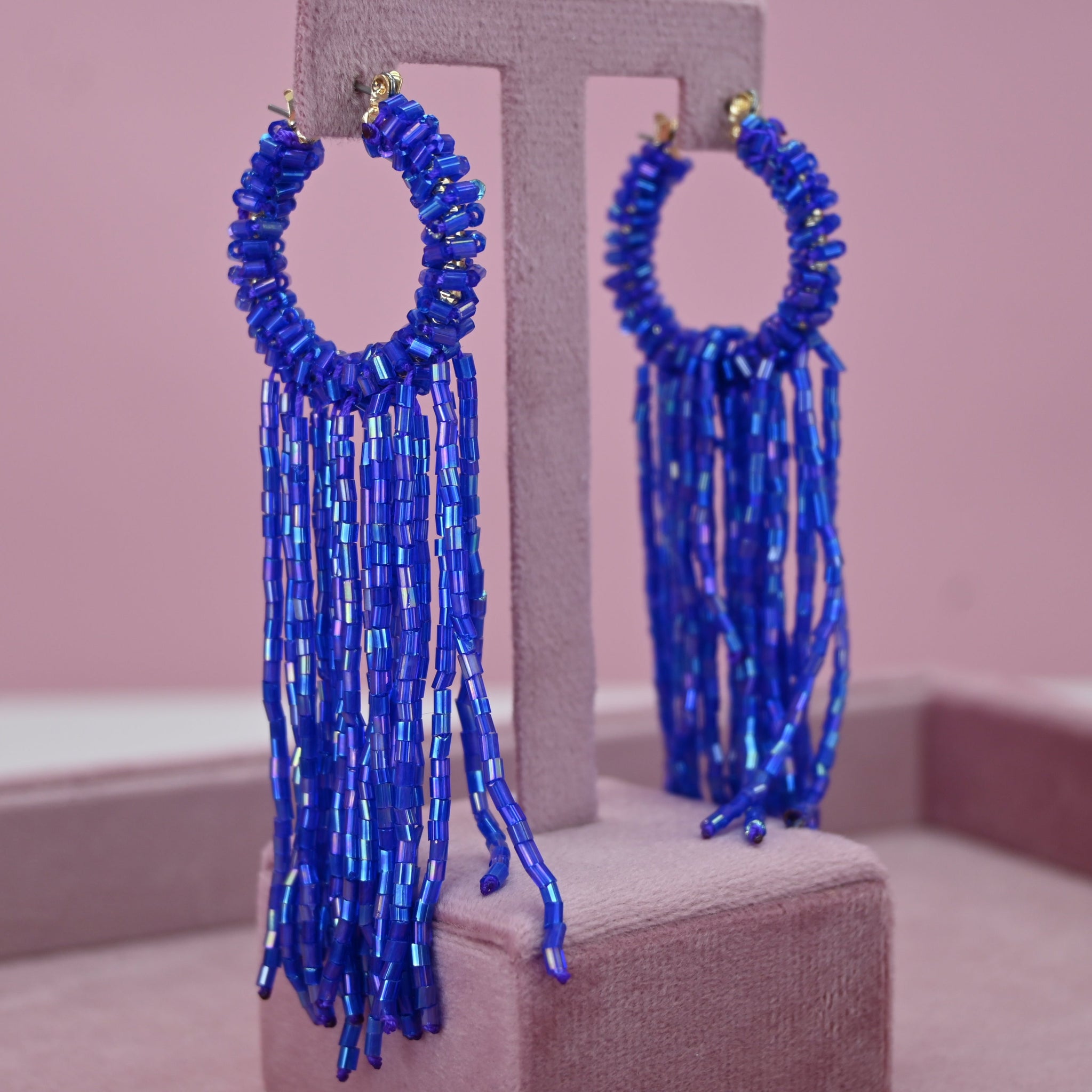 BEADED DANGLE HOOPS