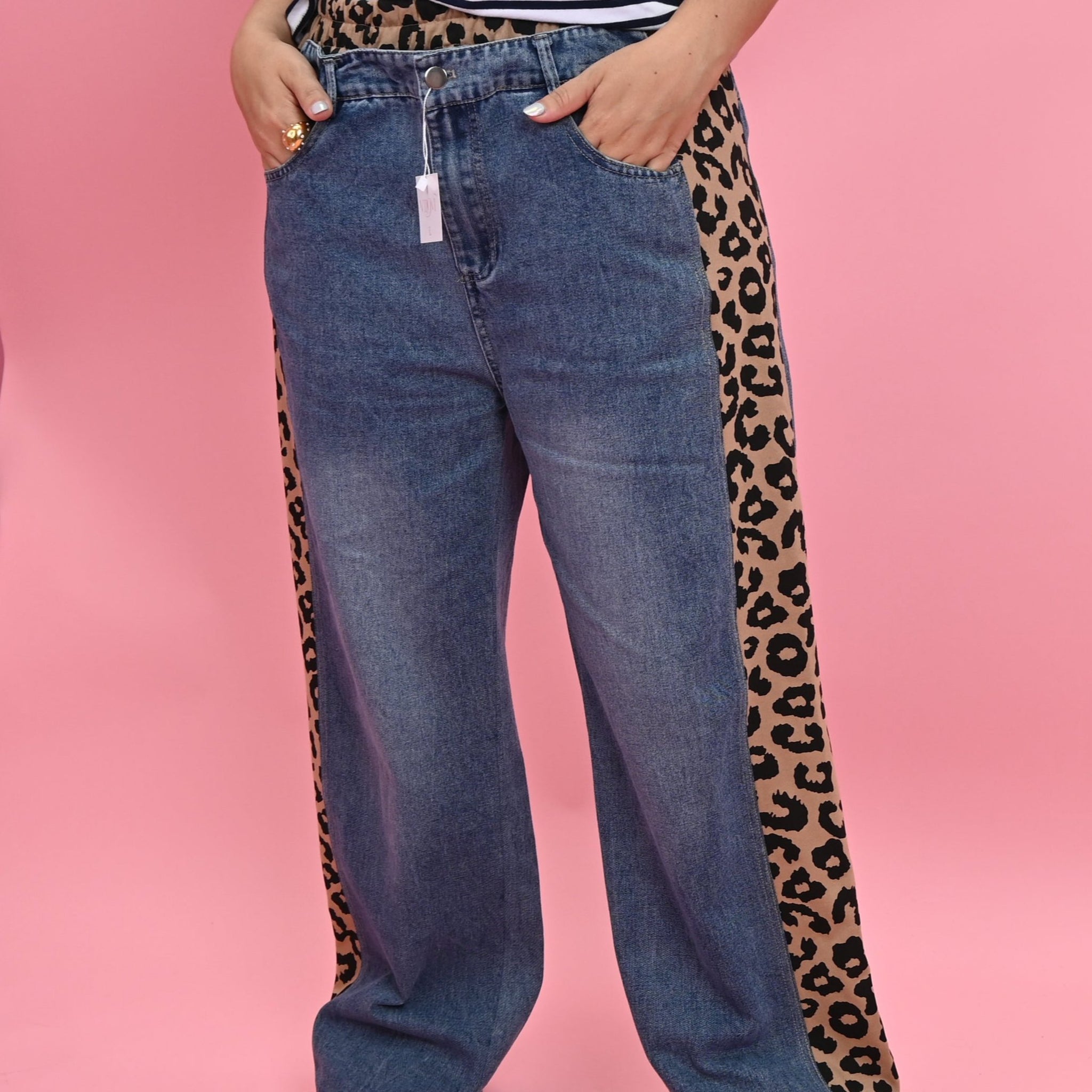 CONTRAST LEOPARD JEANS