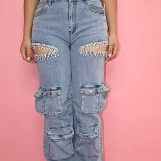RHINESTONE CARGO JEANS