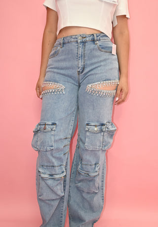 RHINESTONE CARGO JEANS