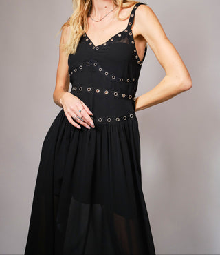 EYELET MIDI DRESS