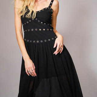 EYELET MIDI DRESS